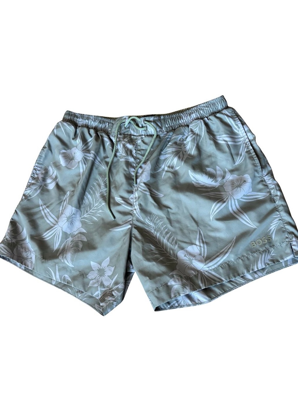 BOSS Men's Seafoam Green Floral Swim Trunks